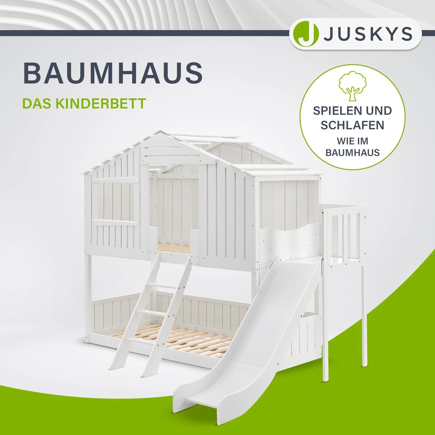 Juskys Kinderbett Baumhaus 90x200 Cm Weiß Mit Rutsche, Dach & Lattenrost – Hausbett Für Kinder 2 Juskys Kinderbett Baumhaus 90x200 Cm Weiß Mit Rutsche, Dach & Lattenrost – Hausbett Für Kinder – Bild 2