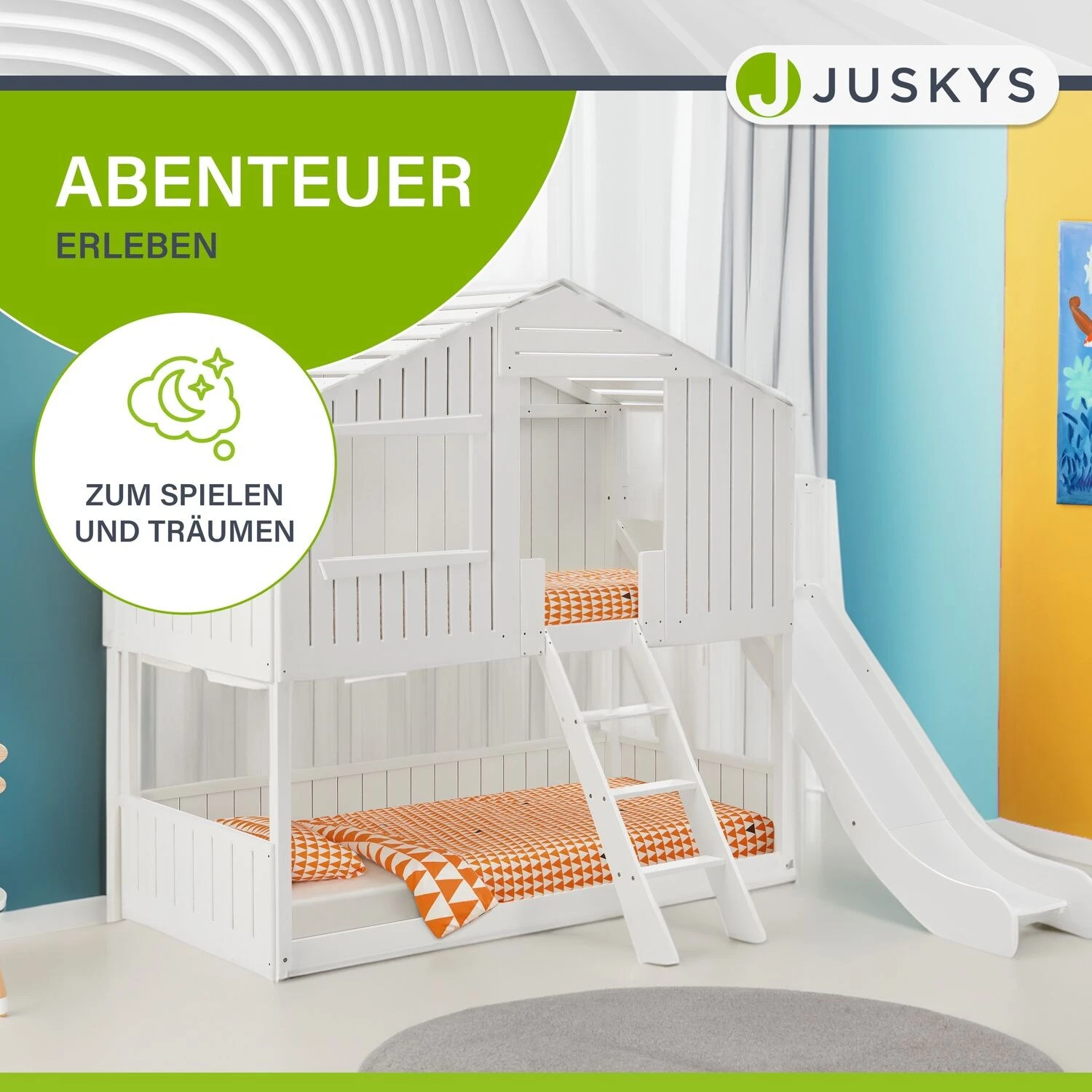 Juskys Kinderbett Baumhaus 90x200 Cm Weiß Mit Rutsche, Dach & Lattenrost – Hausbett Für Kinder 6 Juskys Kinderbett Baumhaus 90x200 Cm Weiß Mit Rutsche, Dach & Lattenrost – Hausbett Für Kinder – Bild 6