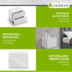 Juskys Nachttisch Hängend Holz 40x29x30 Cm - 2 Schubladen Wandmontage - Nachtschrank Weiß Hochglanz -OUTSUNNY Verkäufe 8600348200 19623 prod 003