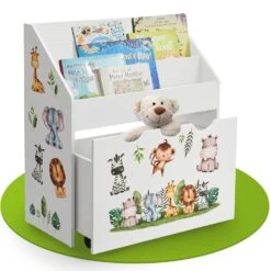 Juskys Kinder Bücherregal 3 Fächer & Spielzeugkiste - Holz Regal Weiß - 63x30x70 Cm - Aufbewahrung