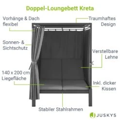 Juskys Doppel Loungebett Kreta - Sonnenliege Für 2 Personen - Dach & Lehne Verstellbar - Liege Grau -OUTSUNNY Verkäufe 8600348200 19821 prod 003