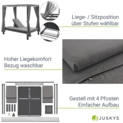 Juskys Doppel Loungebett Kreta - Sonnenliege Für 2 Personen - Dach & Lehne Verstellbar - Liege Grau -OUTSUNNY Verkäufe 8600348200 19821 prod 005