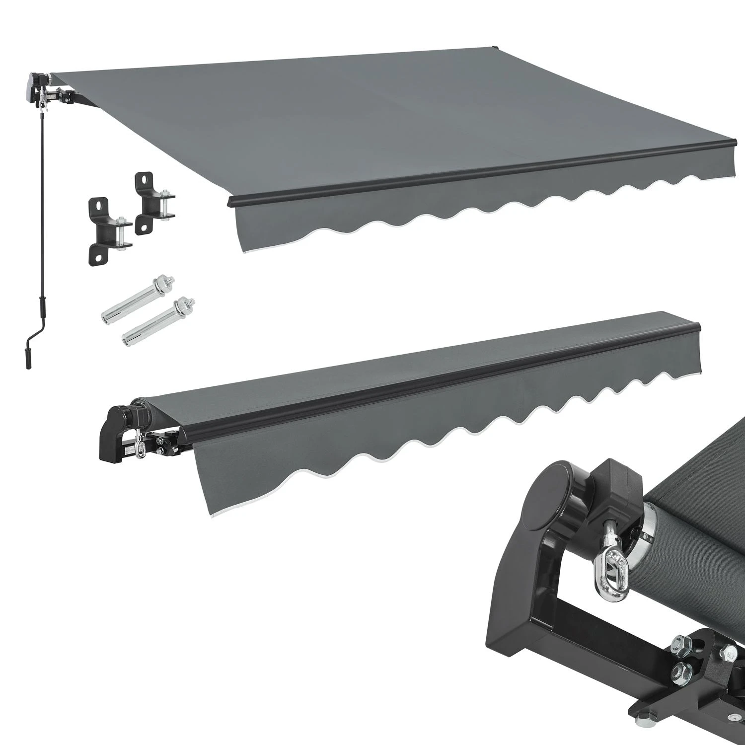 Juskys Markise 250 X 200 Cm Für Terrasse & Balkon - Mit Kurbel & Halterung - Gelenkarmmarkise Grau 1 Juskys Markise 250 X 200 Cm Für Terrasse & Balkon - Mit Kurbel & Halterung - Gelenkarmmarkise Grau