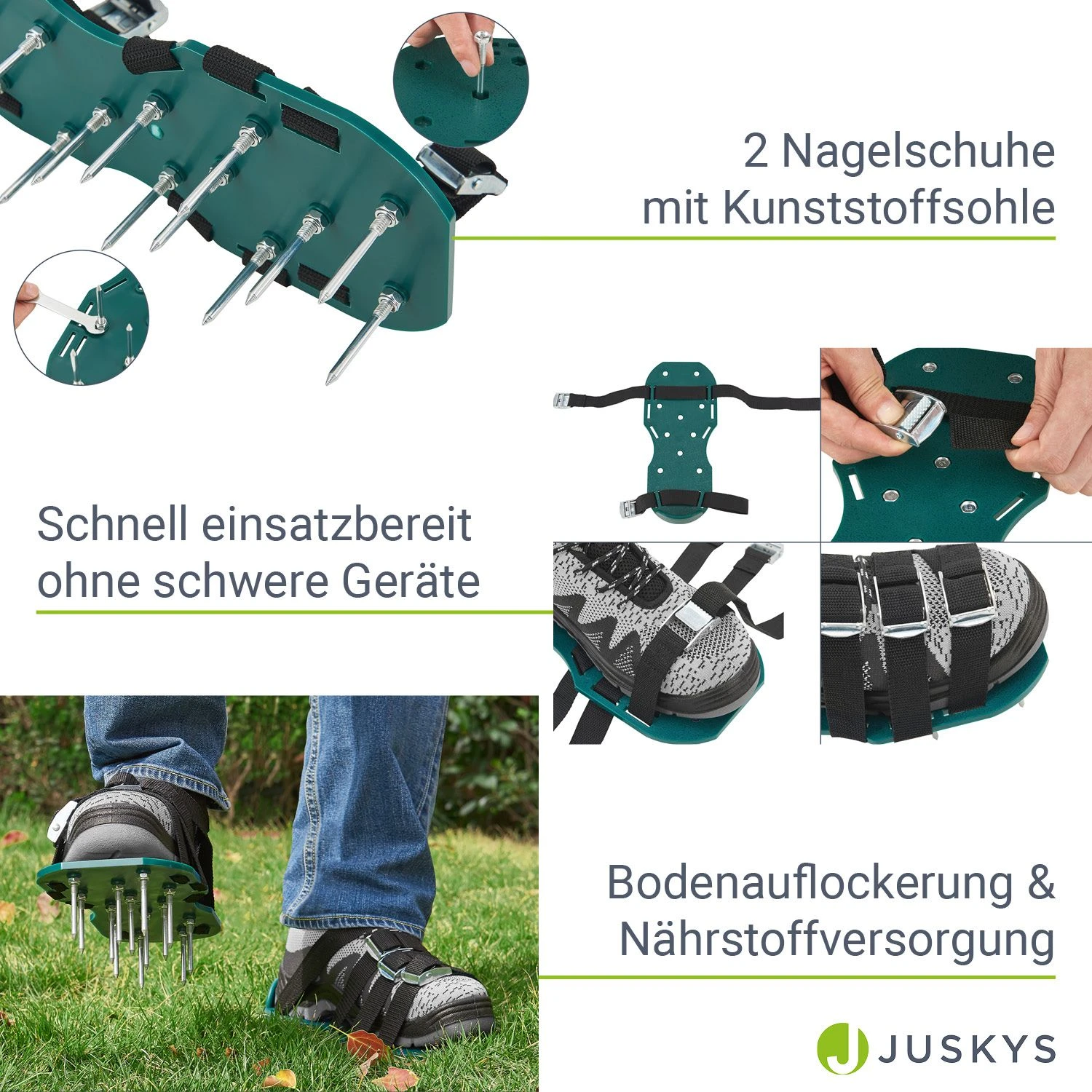 Juskys Rasenlüfter Schuhe Mit Stahlnadeln & Riemen - Rasen Lüften - Nagelschuhe In Universalgröße 4 Juskys Rasenlüfter Schuhe Mit Stahlnadeln & Riemen - Rasen Lüften - Nagelschuhe In Universalgröße – Bild 4