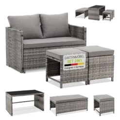Juskys 2in1 Polyrattan Relax Gartenmöbel Set Jamaika - Lounge Für Balkon & Outdoor, Balkonmöbel Grau