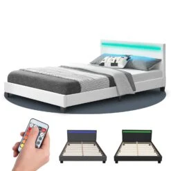 Juskys Polsterbett Paris 140 X 200 Cm Weiß – Bett Mit LED Beleuchtung, Lattenrost & Kopfteil