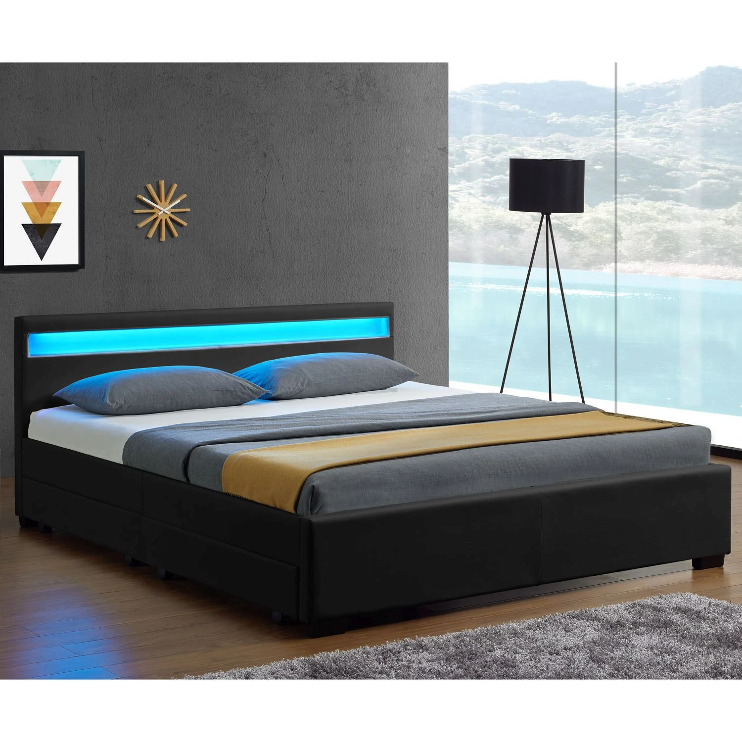 Juskys Polsterbett Lyon 140x200 Cm Mit Lattenrost, Bettkasten & LED Beleuchtung - Schwarz 2 Juskys Polsterbett Lyon 140x200 Cm Mit Lattenrost, Bettkasten & LED Beleuchtung - Schwarz – Bild 2