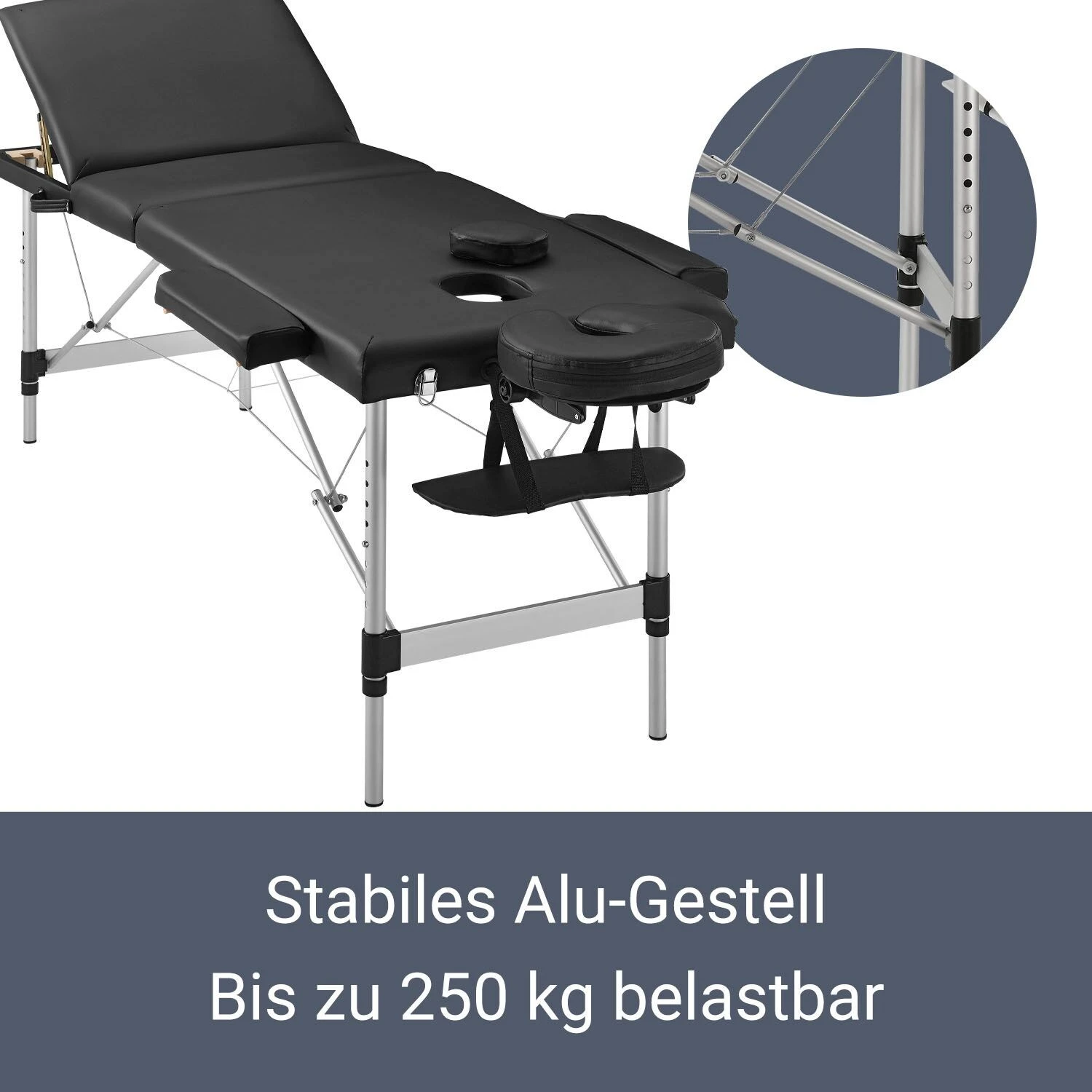 Juskys Massageliege 3 Zonen Klappbar – Aluminium Massagetisch Höhenverstellbar - 180x60 Cm Schwarz 3 Juskys Massageliege 3 Zonen Klappbar – Aluminium Massagetisch Höhenverstellbar - 180x60 Cm Schwarz – Bild 3