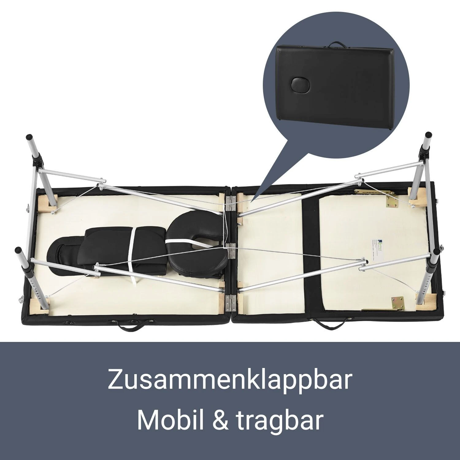 Juskys Massageliege 3 Zonen Klappbar – Aluminium Massagetisch Höhenverstellbar - 180x60 Cm Schwarz 5 Juskys Massageliege 3 Zonen Klappbar – Aluminium Massagetisch Höhenverstellbar - 180x60 Cm Schwarz – Bild 5