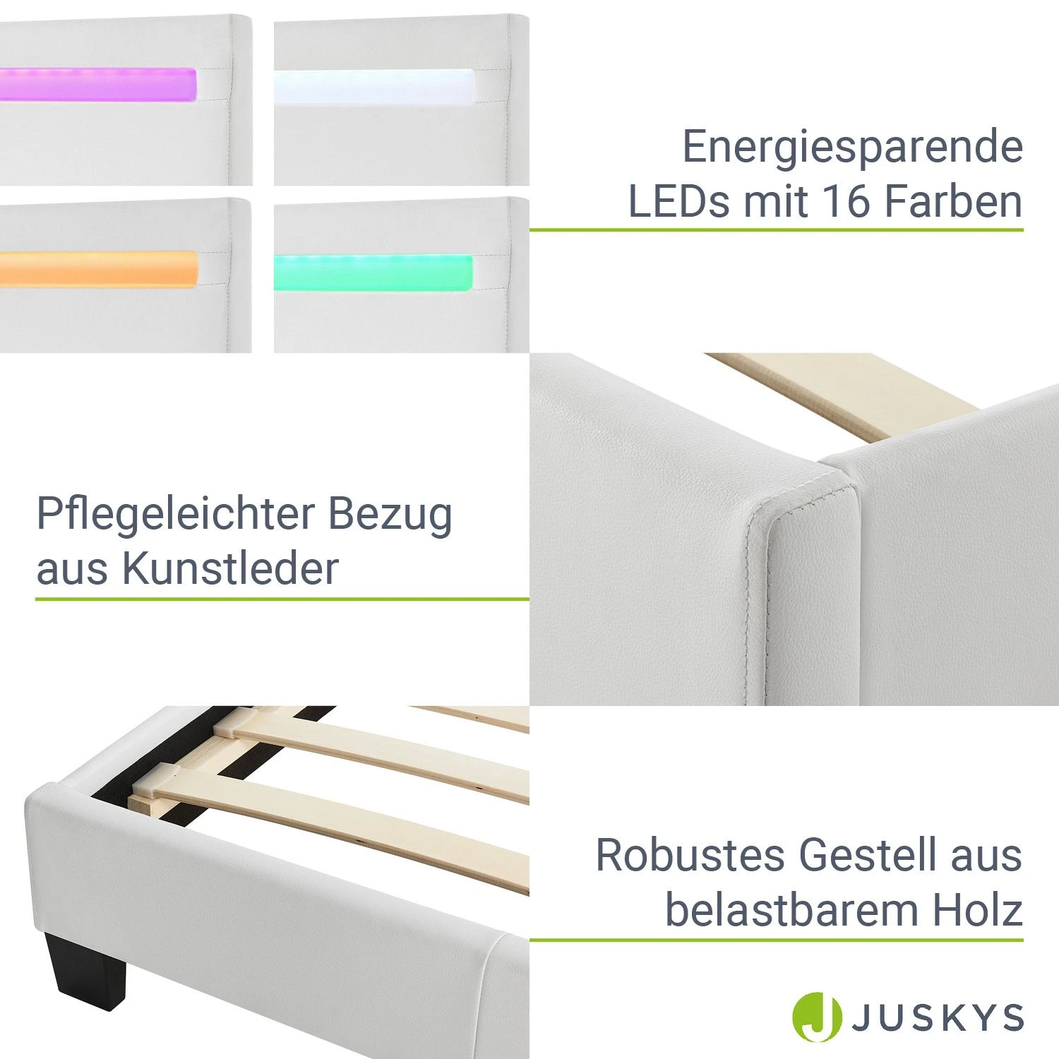 Juskys Polsterbett Paris 140 X 200 Cm Einzelbett In Weiß Mit Kaltschaummatratze 5 Juskys Polsterbett Paris 140 X 200 Cm Einzelbett In Weiß Mit Kaltschaummatratze – Bild 5