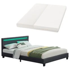 Juskys Polsterbett Paris 140 X 200 Cm Einzelbett In Schwarz Mit Kaltschaummatratze