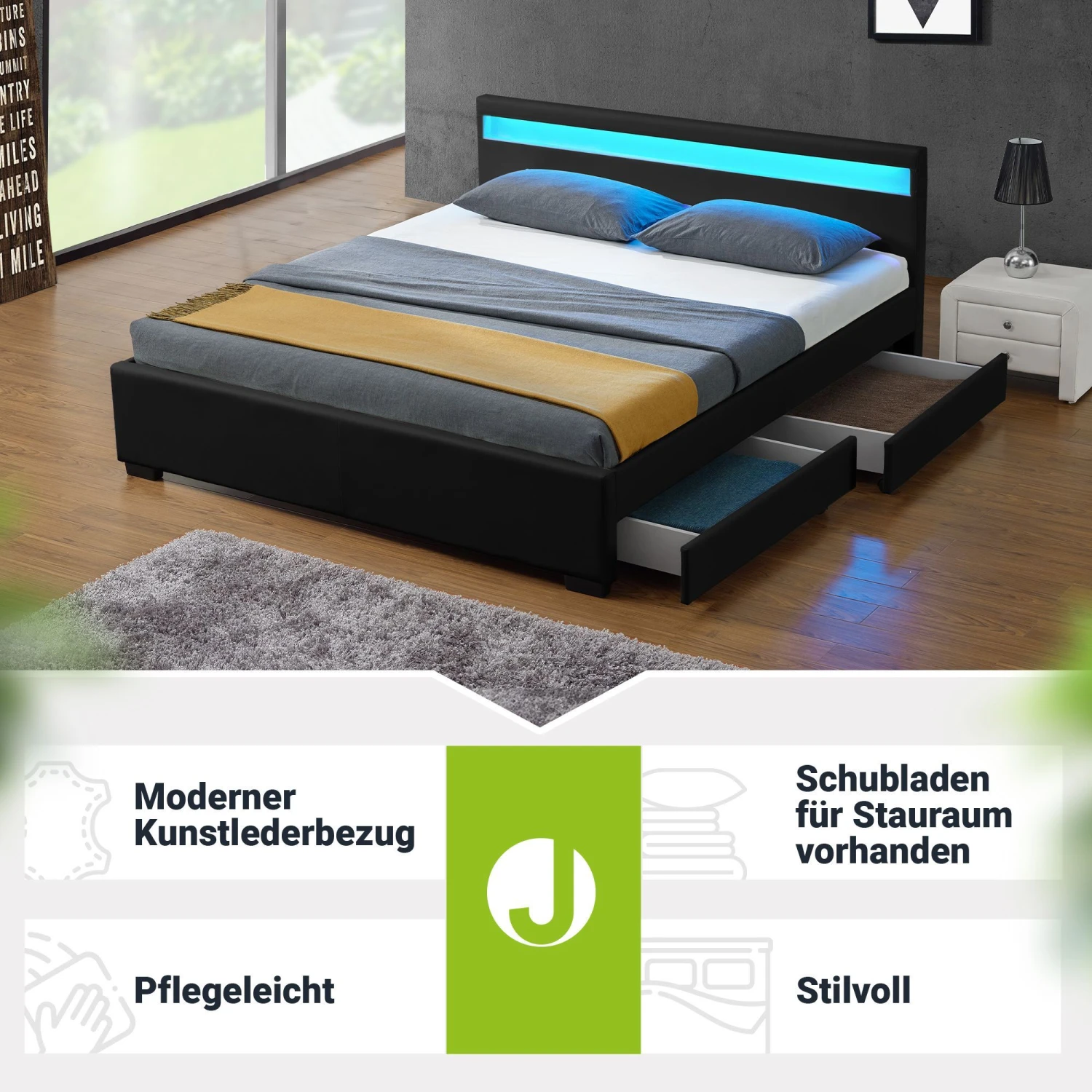 Juskys Polsterbett Lyon 140 X 200 Cm Schwarz Mit Kaltschaummatratze 6 Juskys Polsterbett Lyon 140 X 200 Cm Schwarz Mit Kaltschaummatratze – Bild 6