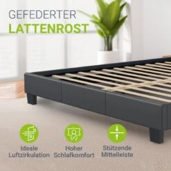 Juskys Polsterbett Paris 140 X 200 Cm Einzelbett In Dunkelgrau Mit Kaltschaummatratze -OUTSUNNY Verkäufe 8600348200 53810939 prod 006