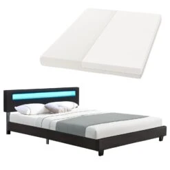 Juskys Polsterbett Paris 160 X 200 Cm Einzelbett Doppelbett In Schwarz Mit Kaltschaummatratze