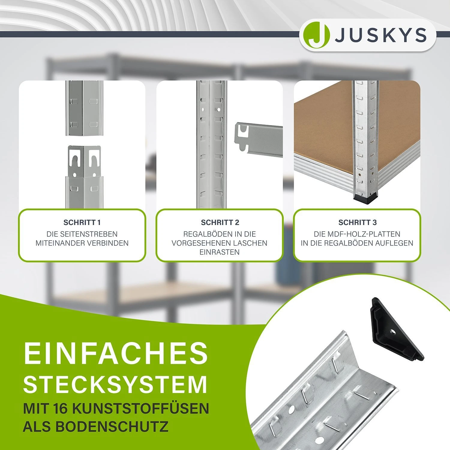 Juskys Lagerregal Easy 2er Set – Metall Schwerlastregal 160x80x40 Cm, 8 Böden, 640 Kg, Verzinkt 4 Juskys Lagerregal Easy 2er Set – Metall Schwerlastregal 160x80x40 Cm, 8 Böden, 640 Kg, Verzinkt – Bild 4