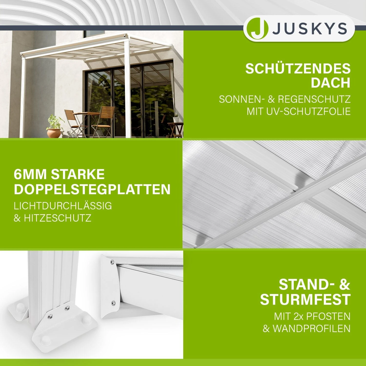 Juskys Terrassendach Borneo 3x3 M Aluminium Mit Doppelstegplatten Terrassenüberdachung Weiß 5 Juskys Terrassendach Borneo 3x3 M Aluminium Mit Doppelstegplatten Terrassenüberdachung Weiß – Bild 5