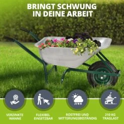 Juskys Schubkarre Garden | 100 Liter Volumen | 210 Kg | Luftreifen Mit Metall Felge | Wanne Verzinkt -OUTSUNNY Verkäufe 8600348200 63981703 prod 006