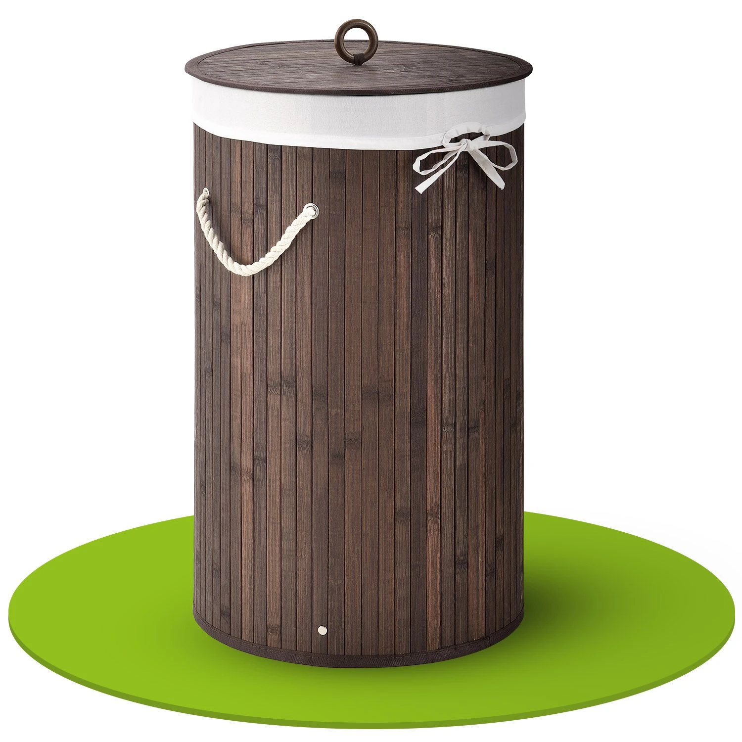 Juskys Bambus Wäschekorb Curly-Round 55 Liter Wäschesammler Mit Deckel, Griff & Wäschesack – Braun 1 Juskys Bambus Wäschekorb Curly-Round 55 Liter Wäschesammler Mit Deckel, Griff & Wäschesack – Braun