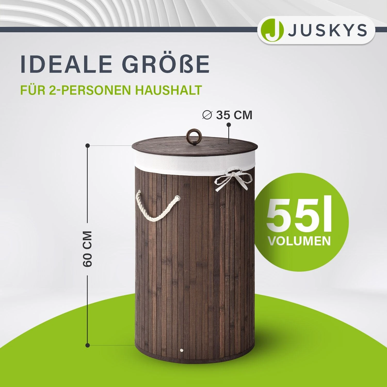 Juskys Bambus Wäschekorb Curly-Round 55 Liter Wäschesammler Mit Deckel, Griff & Wäschesack – Braun 2 Juskys Bambus Wäschekorb Curly-Round 55 Liter Wäschesammler Mit Deckel, Griff & Wäschesack – Braun – Bild 2