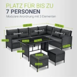 Juskys Gartenlounge Manacor Schwarz - Sofa, Tisch, Hocker & Kissen - 7 Personen - Sitzbezüge In Grau -OUTSUNNY Verkäufe 8600348200 65285159 prod 004