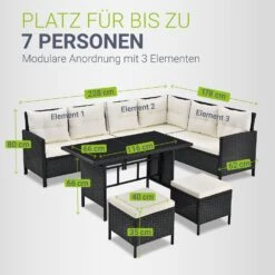 Juskys Gartenlounge Manacor Schwarz - Sofa, Tisch, Hocker & Kissen - 7 Personen - Sitzbezüge Creme -OUTSUNNY Verkäufe 8600348200 65285197 prod 004