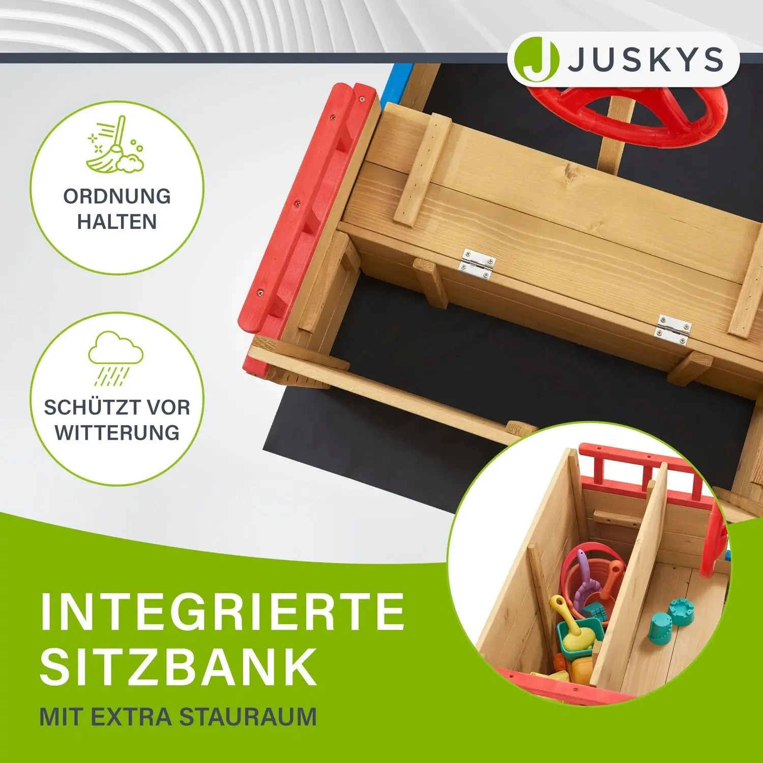 Juskys Sandkasten Käpt’n Pit Mit Bodenplane & Sitzbank – Holz Piratenschiff Boot – Sandkiste Sandbox 5 Juskys Sandkasten Käpt’n Pit Mit Bodenplane & Sitzbank – Holz Piratenschiff Boot – Sandkiste Sandbox – Bild 5