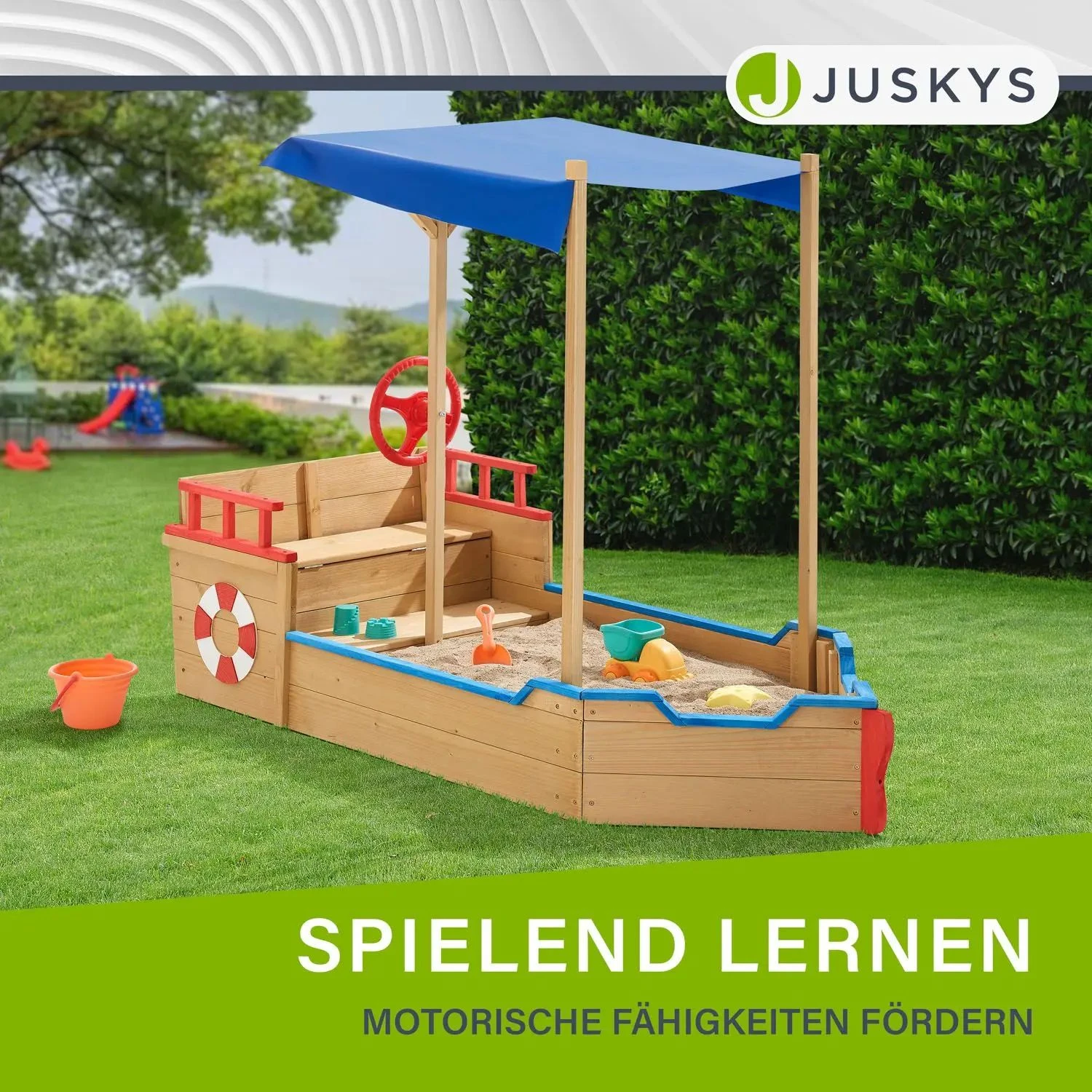 Juskys Sandkasten Käpt’n Pit Mit Bodenplane & Sitzbank – Holz Piratenschiff Boot – Sandkiste Sandbox 6 Juskys Sandkasten Käpt’n Pit Mit Bodenplane & Sitzbank – Holz Piratenschiff Boot – Sandkiste Sandbox – Bild 6