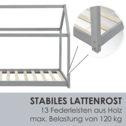 Juskys Kinderbett Carlotta 90 X 200 Cm Lattenrost & Dach | Grau | Hausbett | Holz | Kiefer -OUTSUNNY Verkäufe 8600348200 70560304 prod 005