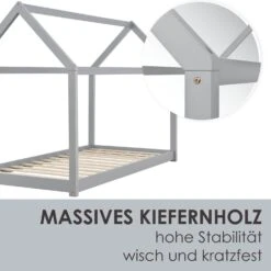 Juskys Kinderbett Carlotta 90 X 200 Cm Lattenrost & Dach | Grau | Hausbett | Holz | Kiefer -OUTSUNNY Verkäufe 8600348200 70560304 prod 006