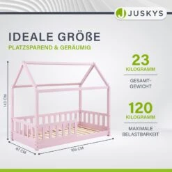 Juskys Kinderbett Marli 80 X 160 Cm Rausfallschutz, Lattenrost & Dach | Rose | Hausbett | Holz -OUTSUNNY Verkäufe 8600348200 70560315 prod 003