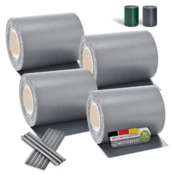 Juskys PVC Sichtschutzstreifen Doppelstabmatten Zaun 4er Set á 35m X 19cm - Zaunfolie – Hellgrau