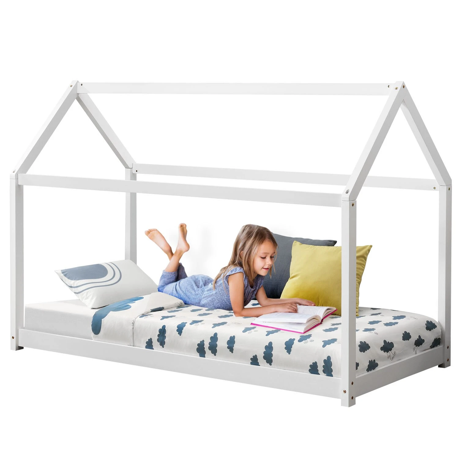 Juskys Kinderbett Carlotta 90 X 200 Cm Matratze, Lattenrost& Dach | Holz | Hausbett In Weiß 3 Juskys Kinderbett Carlotta 90 X 200 Cm Matratze, Lattenrost& Dach | Holz | Hausbett In Weiß – Bild 3