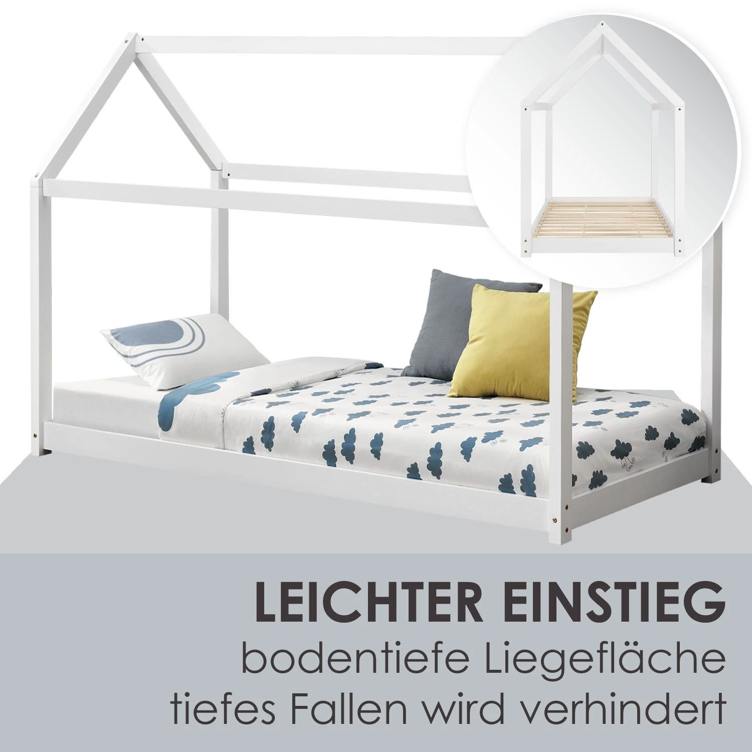 Juskys Kinderbett Carlotta 90 X 200 Cm Matratze, Lattenrost& Dach | Holz | Hausbett In Weiß 5 Juskys Kinderbett Carlotta 90 X 200 Cm Matratze, Lattenrost& Dach | Holz | Hausbett In Weiß – Bild 5