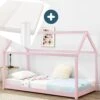 Juskys Kinderbett Carlotta 90 X 200 Cm Matratze, Lattenrost& Dach | Holz | Hausbett In Rose
