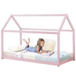 Juskys Kinderbett Carlotta 90 X 200 Cm Matratze, Lattenrost& Dach | Holz | Hausbett In Rose -OUTSUNNY Verkäufe 8600348200 71993758 prod 003
