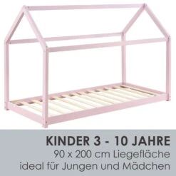 Juskys Kinderbett Carlotta 90 X 200 Cm Matratze, Lattenrost& Dach | Holz | Hausbett In Rose -OUTSUNNY Verkäufe 8600348200 71993758 prod 004
