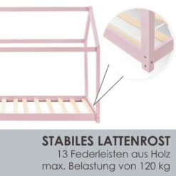 Juskys Kinderbett Carlotta 90 X 200 Cm Matratze, Lattenrost& Dach | Holz | Hausbett In Rose -OUTSUNNY Verkäufe 8600348200 71993758 prod 006