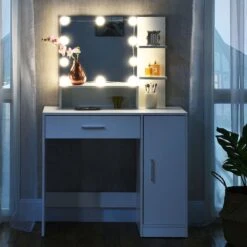 Juskys Schminktisch Zoey Weiß – Frisiertisch Mit LED-Beleuchtung, Spiegel, Schublade & Schrank -OUTSUNNY Verkäufe 8600348200 75620395 prod 003