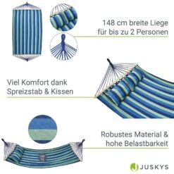 Juskys Hängematte Caracas 230x150 Cm In Grün-Blau Aus Baumwolle Mit Kissen Für 2 Personen Bis 300 Kg -OUTSUNNY Verkäufe 8600348200 77797899 prod 004