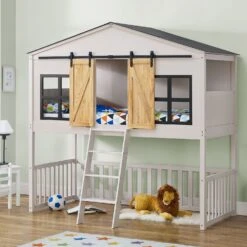 Juskys Kinderbett Farmhaus 90x200 Cm Mit Treppe, Dach & Lattenrost – Hausbett Rosa Für Kinder -OUTSUNNY Verkäufe 8600348200 78731491 prod 006