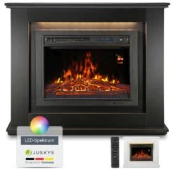 Juskys Elektrokamin – Standkamin Mit Heizung & Kaminfeuer – Flammeneffekt, 1000/2000 Watt – Schwarz