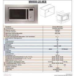 PKM MW800-20.8EB Einbau Mikrowelle Edelstahl 800Watt -OUTSUNNY Verkäufe 8600349300 1473 prod 003