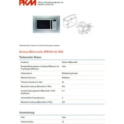 PKM MW800-20.8EB Einbau Mikrowelle Edelstahl 800Watt -OUTSUNNY Verkäufe 8600349300 1473 prod 005