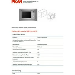 PKM MW820EBM Einbau Mikrowelle Edelstahl 800Watt -OUTSUNNY Verkäufe 8600349300 1491 prod 004