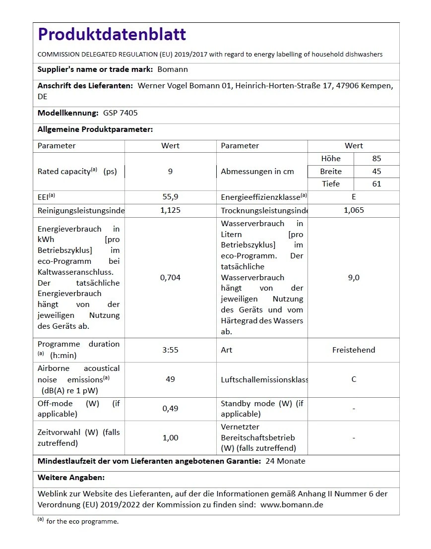 Bomann GSP 7405 Geschirrspüler 45cm Weiß Freistehend Einbau Unterbau 2 Bomann GSP 7405 Geschirrspüler 45cm Weiß Freistehend Einbau Unterbau – Bild 2