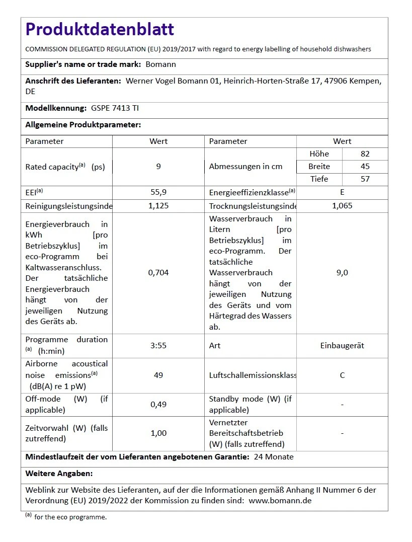 Bomann GSPE 7413 TI Geschirrspüler 45cm Teilintegriert Spülmaschine 2 Bomann GSPE 7413 TI Geschirrspüler 45cm Teilintegriert Spülmaschine – Bild 2