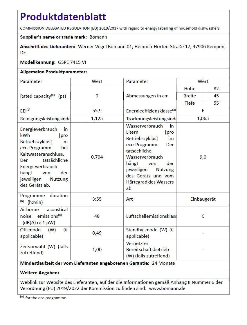 Bomann GSPE 7415 VI Geschirrspüler 45cm Vollintegriert 9 Gedecke 2 Bomann GSPE 7415 VI Geschirrspüler 45cm Vollintegriert 9 Gedecke – Bild 2