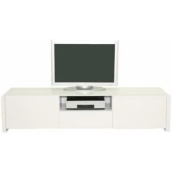 Atlanta - Lowboard Mit 2 Türen, 1 Ablage Und 1 Schublade, Push-Open, Glaskomponenten, Weiss Hochglanz