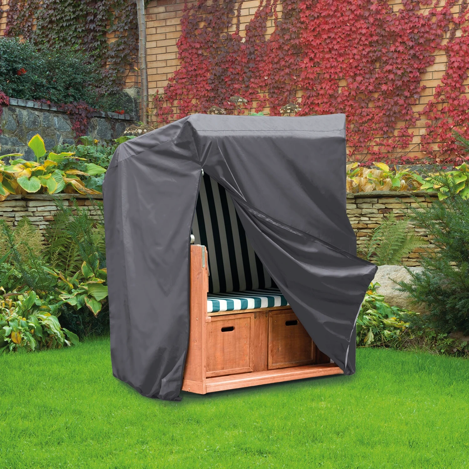 WEHNCKE Strandkorb Schutzhülle XL - Gartenmöbel Hülle Abdeckhaube Abdeckung 420D Größe: Breite 130 Cm 2 WEHNCKE Strandkorb Schutzhülle XL - Gartenmöbel Hülle Abdeckhaube Abdeckung 420D Größe: Breite 130 Cm – Bild 2