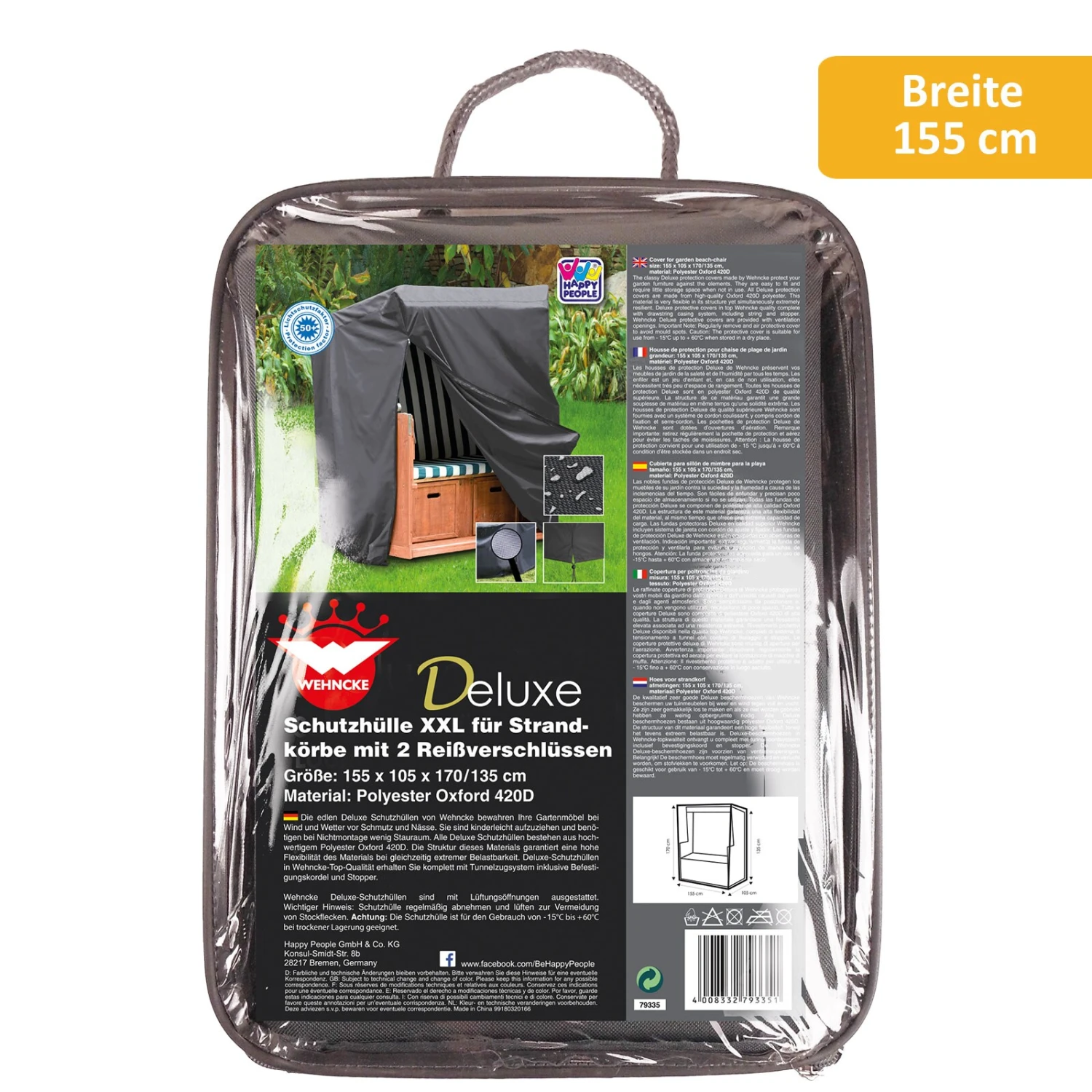 WEHNCKE Strandkorb Schutzhülle XL - Gartenmöbel Hülle Abdeckhaube Abdeckung 420D Größe: Breite 130 Cm 6 WEHNCKE Strandkorb Schutzhülle XL - Gartenmöbel Hülle Abdeckhaube Abdeckung 420D Größe: Breite 130 Cm – Bild 6